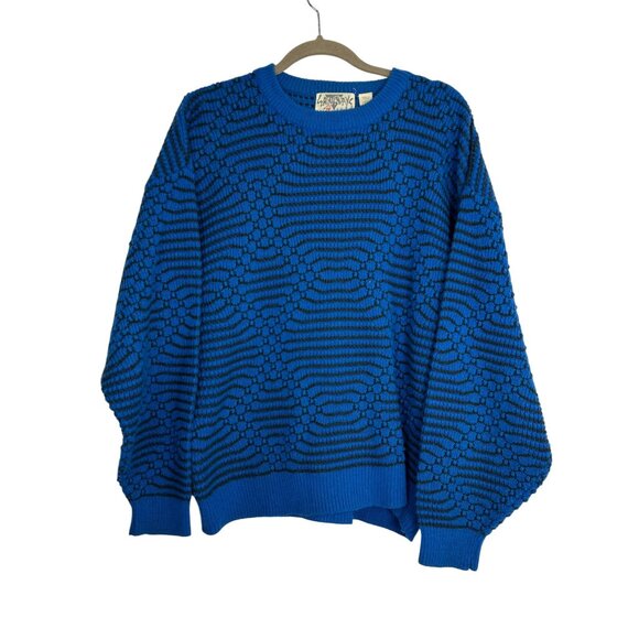 VTG Saturdays Mens Medium Blue Knit Sweater Textured Geometric Pattern Acrylic - Picture 9 of 12